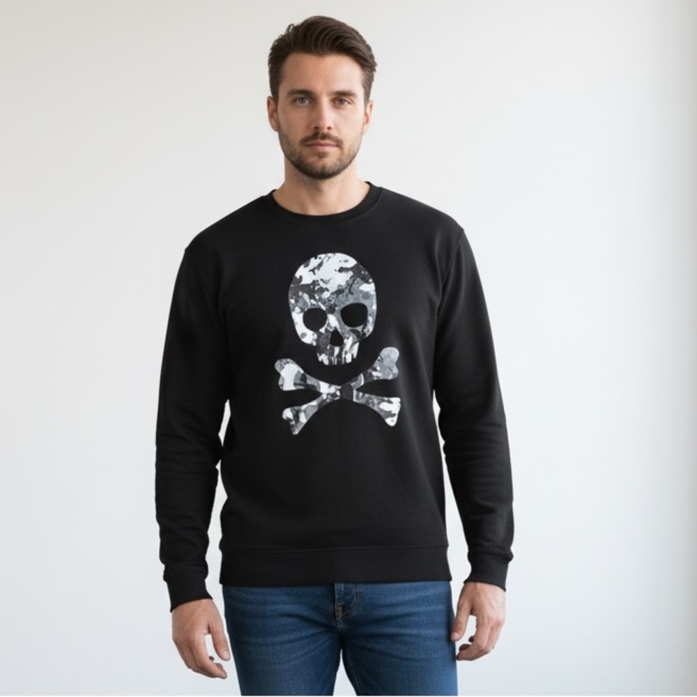 ROBERT GRAHAM Men’s Knockout Skull Long Sleeve Black Tee Very Good Cond 2XL